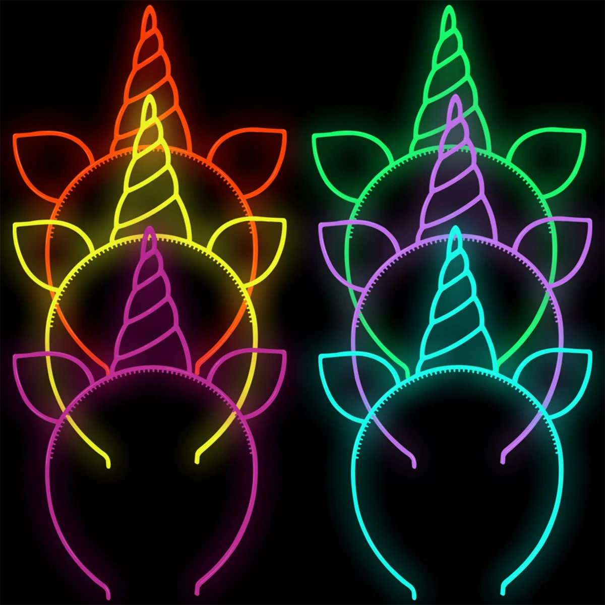 Glow headband luminous hair bands Fluorescent hair hoop luminous headband Party glow in the dark supplies photo booth For birthday wedding decor baby shower 6pcs