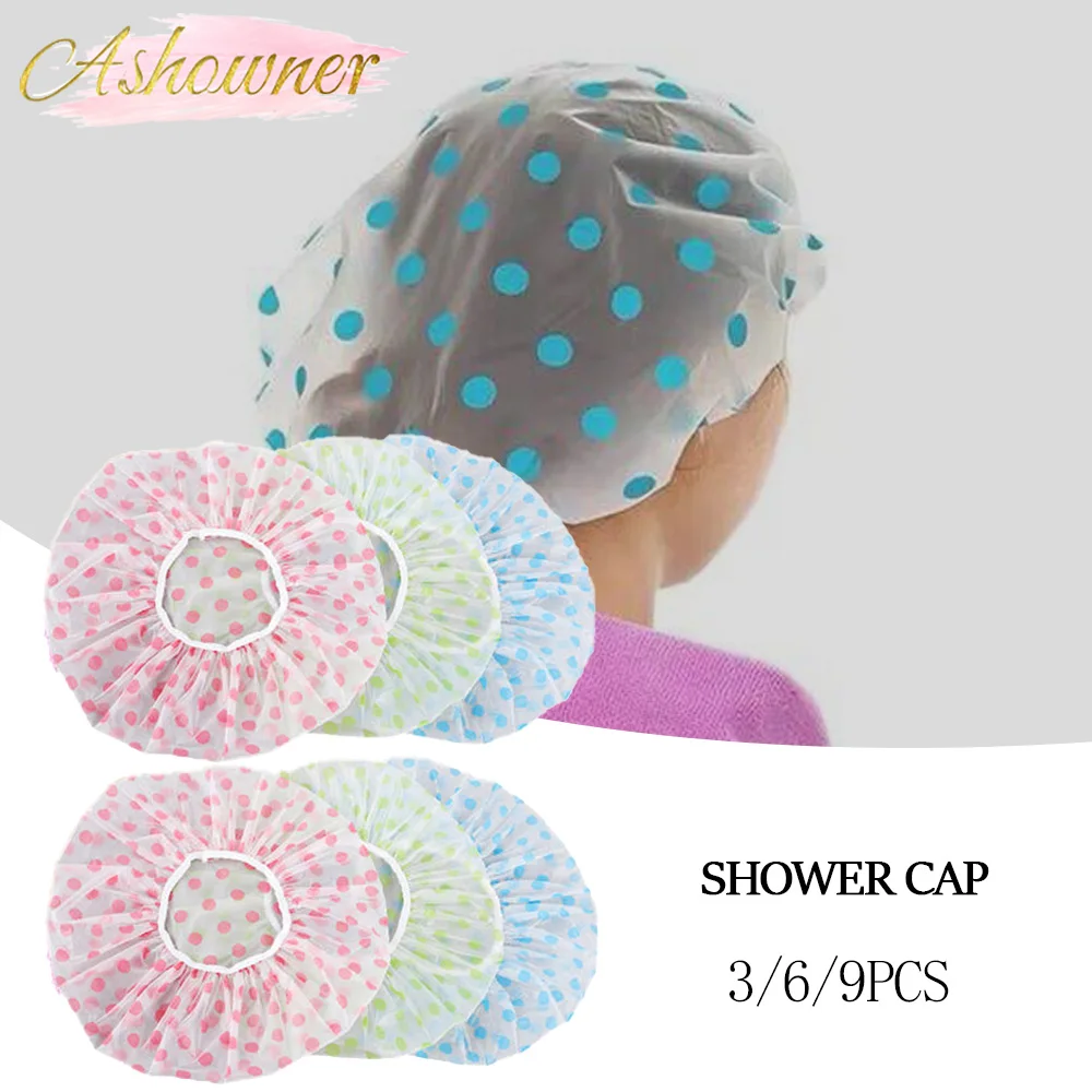 New Bashroom Shower Cap Waterproof Thickened Elastic Band Fashion Polka Dot Women Special Purpose Shower Hair Salon Supplies