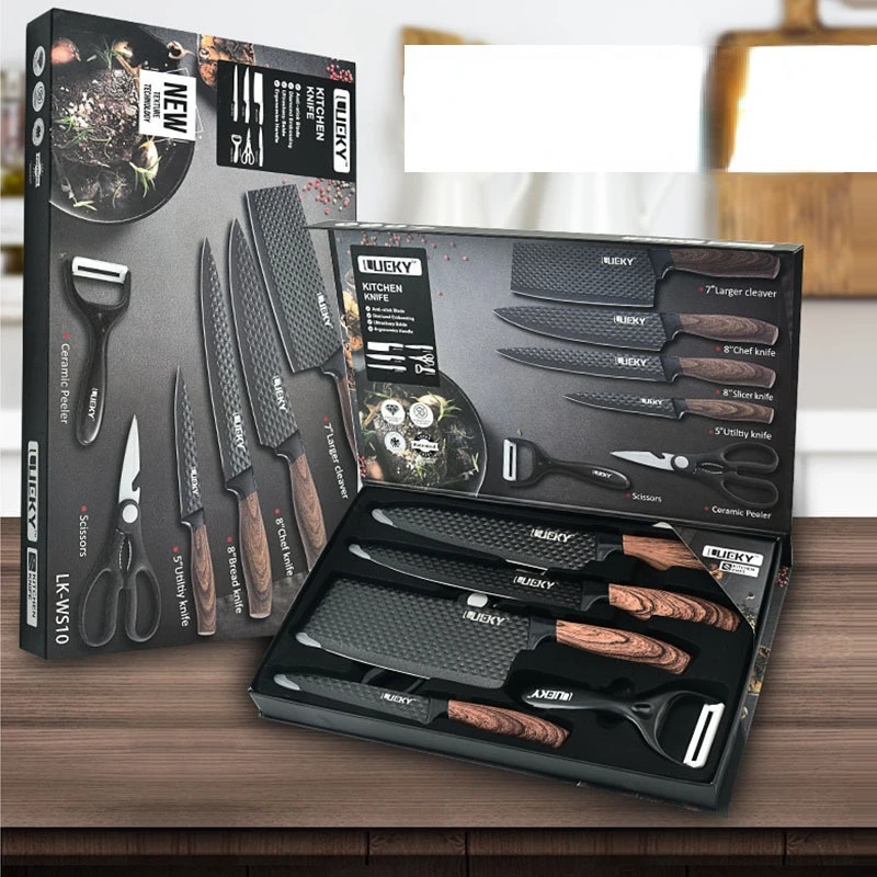 6PCS Kitchen Knife Set with Blade Cover Stainless Steel Sharp Chef