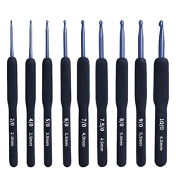 Blue Soft Handle Crochet Set with Tool Kit - 9 Piece Non-Slip DIY Knitting and Sewing Tools (9pcs)