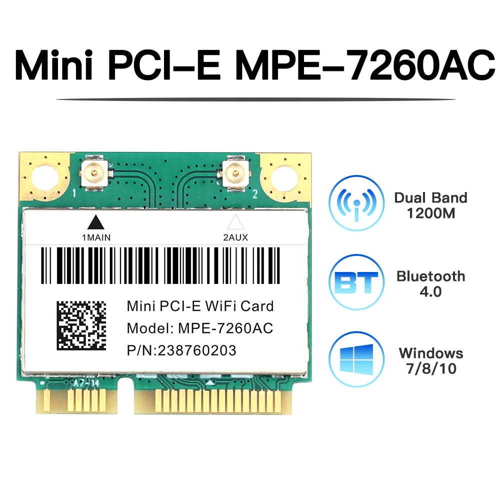 Dual Band 1200Mbps Intel 7260 7260HMW Mini PCI-E Wifi Card 5G/2.4Ghz Wireless Adapter Bluetooth 4.0 MPE-7260AC Wlan Network Card