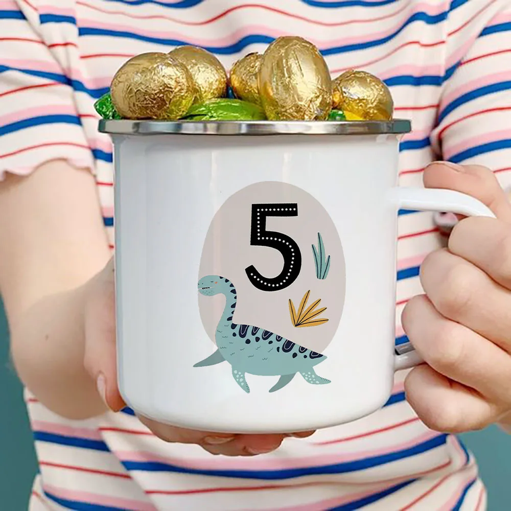 

Easter Egg Number Enamel Coffee Mugs Cartoon Dinosaur Birthday Party Kid Children Cola Drink Juice Milk Mug Friend Birthday Gift