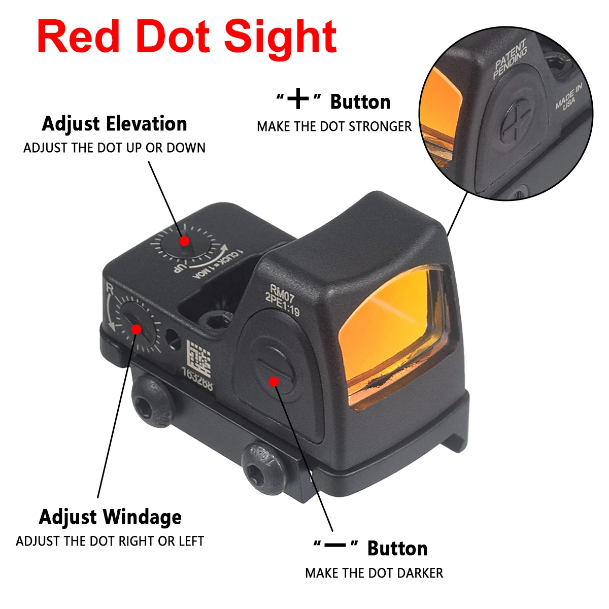 Red Dot Sight Scope RM-CC Mini Red Dot Tactical Optics Riflescope Fit 20mm Rail RMT Rifle Sight Hunting Metal-RM-HD Laser Glock For Red Dot Sight