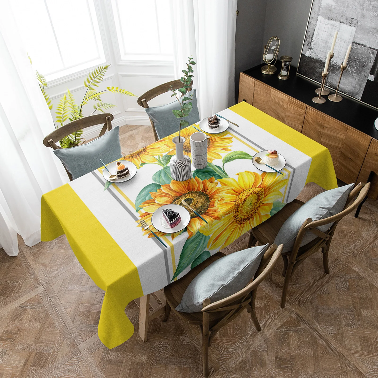 

Желтая Водонепроницаемая скатерть в форме подсолнуха, декоративная прямоугольная ткань для кухонного стола, предметы интерьера