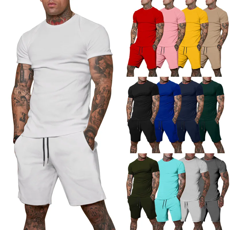 New Customized brand logo Summer Clothes Tracksuit Men's T Shirt Set Short Sleeve Suit Shorts Sportswear Jogging Quality 2 Piece