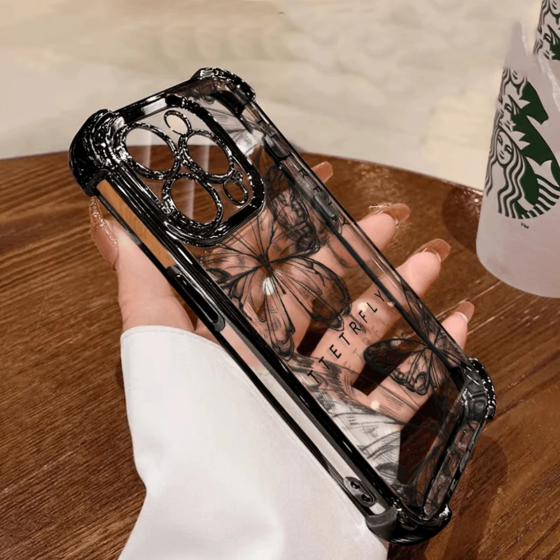 Elegant Black Butterfly Plating Phone Case
