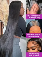 Meilleur Choix Perruques Lace Front Extra Longues de 40 Pouces, Lisses comme des Baguettes, Volume Complet 250%, Cheveux Humains Brésiliens, Design de Dentelle HD Transparente 13x6, Perruques Frontales 13x4, Cheveux Lisses et Soyeux, Closure Noire, Installation Facile, Perruques de Fête pour Femmes 6