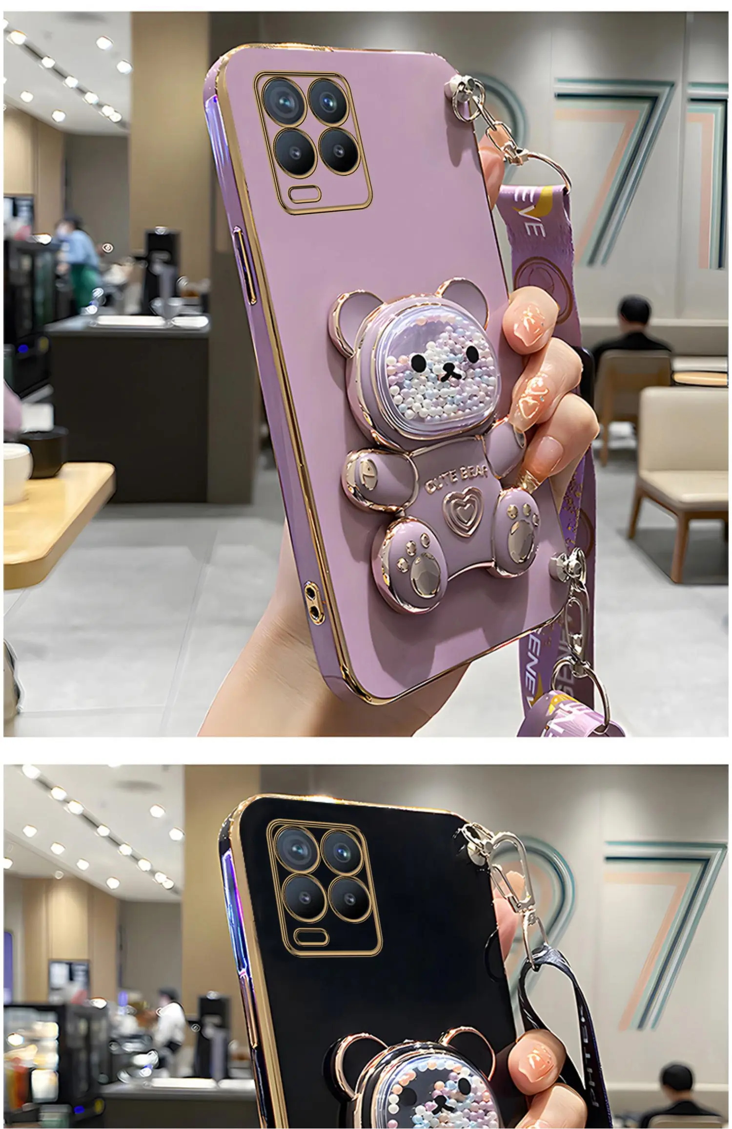 Quicksand – coque de téléphone avec support d'ours, étui avec lanière pour Oppo Realme 8 Pro 5i 6i 8i 9 10, housse de support C20 C11 C21Y C25Y C30 C33_voghion.com