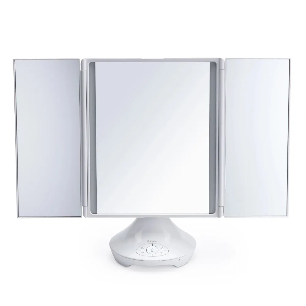 

iHome Beauty iCVBT40 15" x 9" Trifold Tabletop Vanity Mirror with Bluetooth Speaker, White