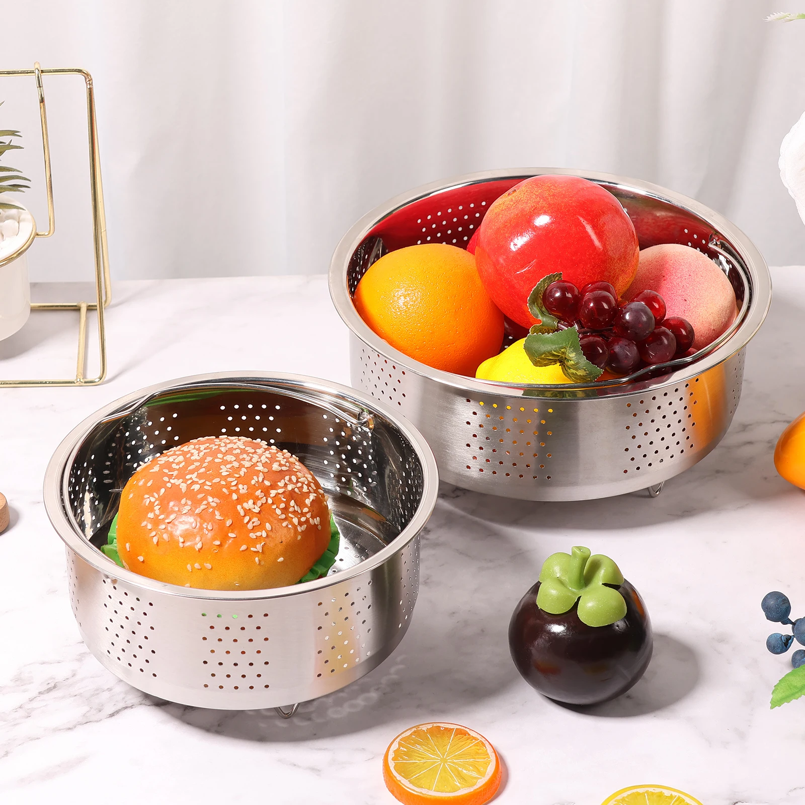2Pcs Steamer Basket 304 Stainless Steel Vegetable Steamer Basket with Handle and Legs Effective Heating Food Pot Steaming steamer basket