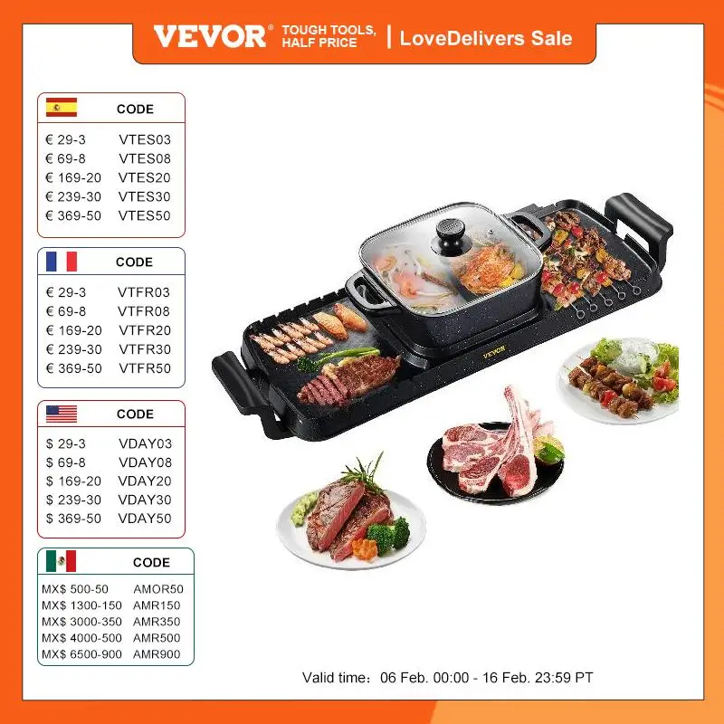Vevor 2In1 Elettrico Bbq Pan Grill Pentola Calda 2400W Multifunzione Casa Portatile Senza Fumo Antiaderente Staccabile Piastra Per Barbecue