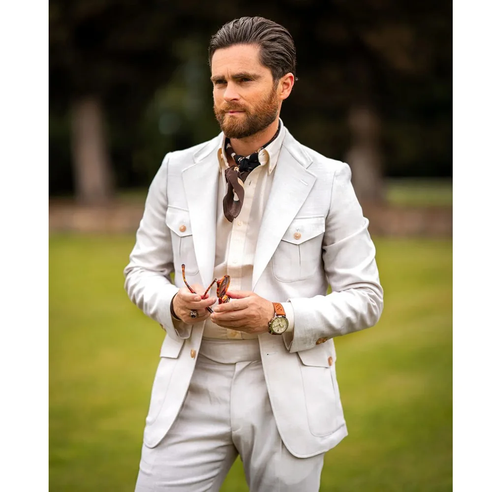 

Мужской повседневный Блейзер, бежевый однобортный приталенный Блейзер, брюки для выпускного вечера, 2019