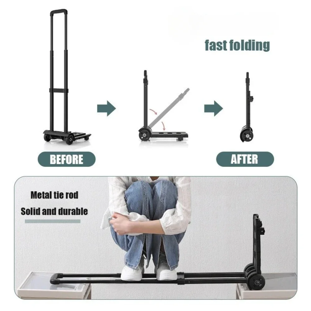 Foldable Shopping Cart Folding Hand Truck Portable Folding Luggage Cart Utility Adjustable Handle Heavy Duty Trolley