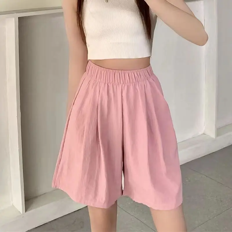 Women Solid Shorts With Pockets 2024 Elastic Waist Loose Style Summer Shorts for Female Girls Beach Holidays Bottom Shorts