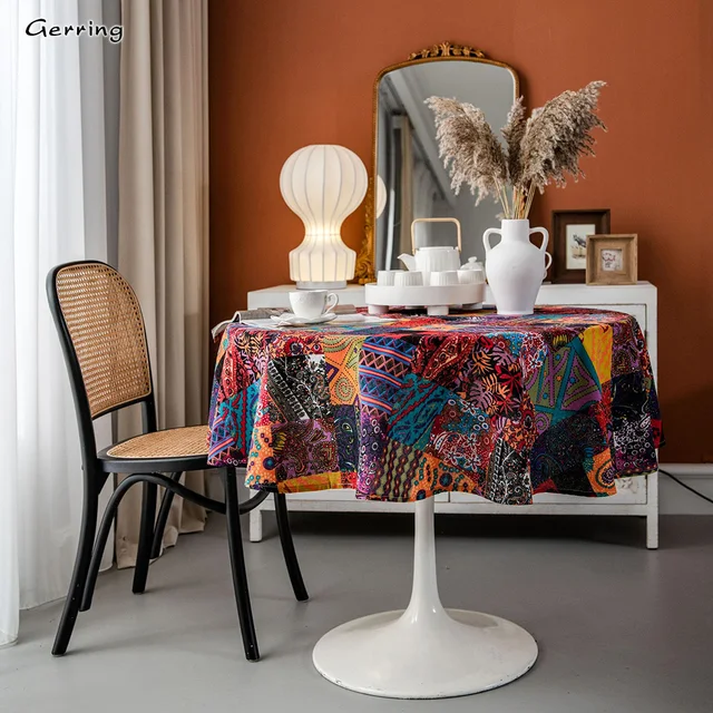 Gerring Boho Kerek Terítő Többszínű Nyomtatott Dohányzóasztal Borító Karácsonyi Nappali Étkezőasztal -Ruhával Buli Rendezvényekhez - Image 4