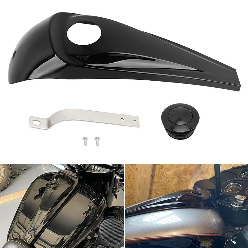 

Motorcycle Black Smooth Dash Fuel Console Gas Tank Cap Cover For Harley Touring Electra Glide Street FLHT FLHX 2008-2023