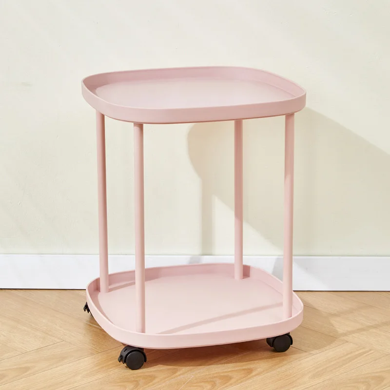 Portable Bedside Shelf Double Layer Sofa Side Shelf Rolling Removable Nightstand Storage Shelf for Living Room Dormitory