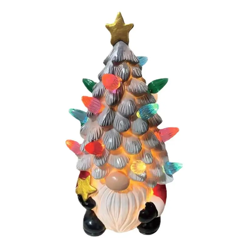 

Iridescent Light Up Ceramic Gnome Tree Faceless Lights Rudolph Doll Ornaments Christmas Elf Gnome Statues Lamps dwarf Sculptures