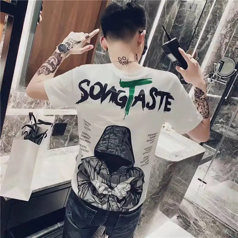 thumbnail image 1 of Camisetas básicas de calle para hombre, ropa de acuarela, tops ordinarios, venta al por mayor, rock suave, hip hop, camisetas de hombre XL, cuello redondo, trashy Y2k, 1 of 4