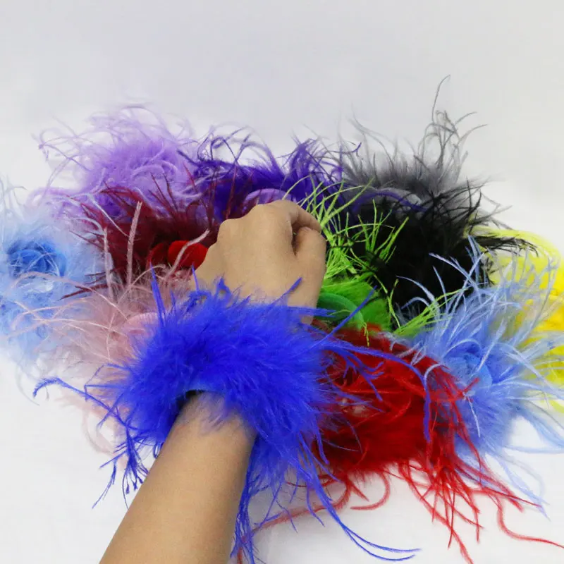 1PCRealFurOstrichFeatherCuffsforWomenSolidColorFurFeather