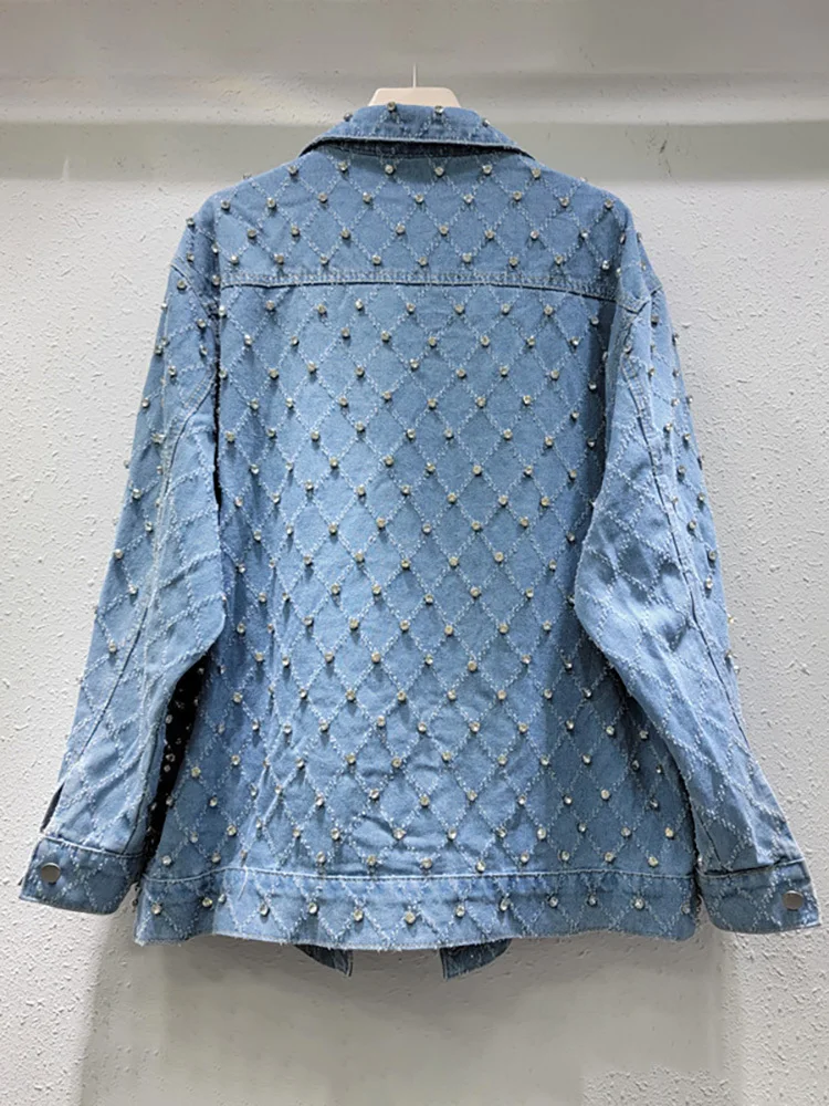 新品 Blue Blue SATIN DAMASK JACQUARD ジャケット DEAT Women's Denim Coat Blue Long Sleeve Full Diamonds