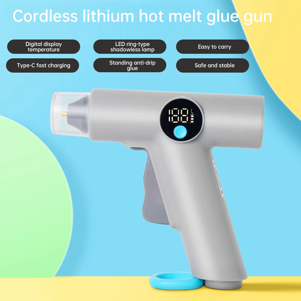 Hot Melt Glue Gun Hot Glue Gun Cordless Glue Gun Cordless Hot Glue Gun With LED Light 2500mAh Lithium Battery Digital Temperature Display Type C Household Hand Craft Tools