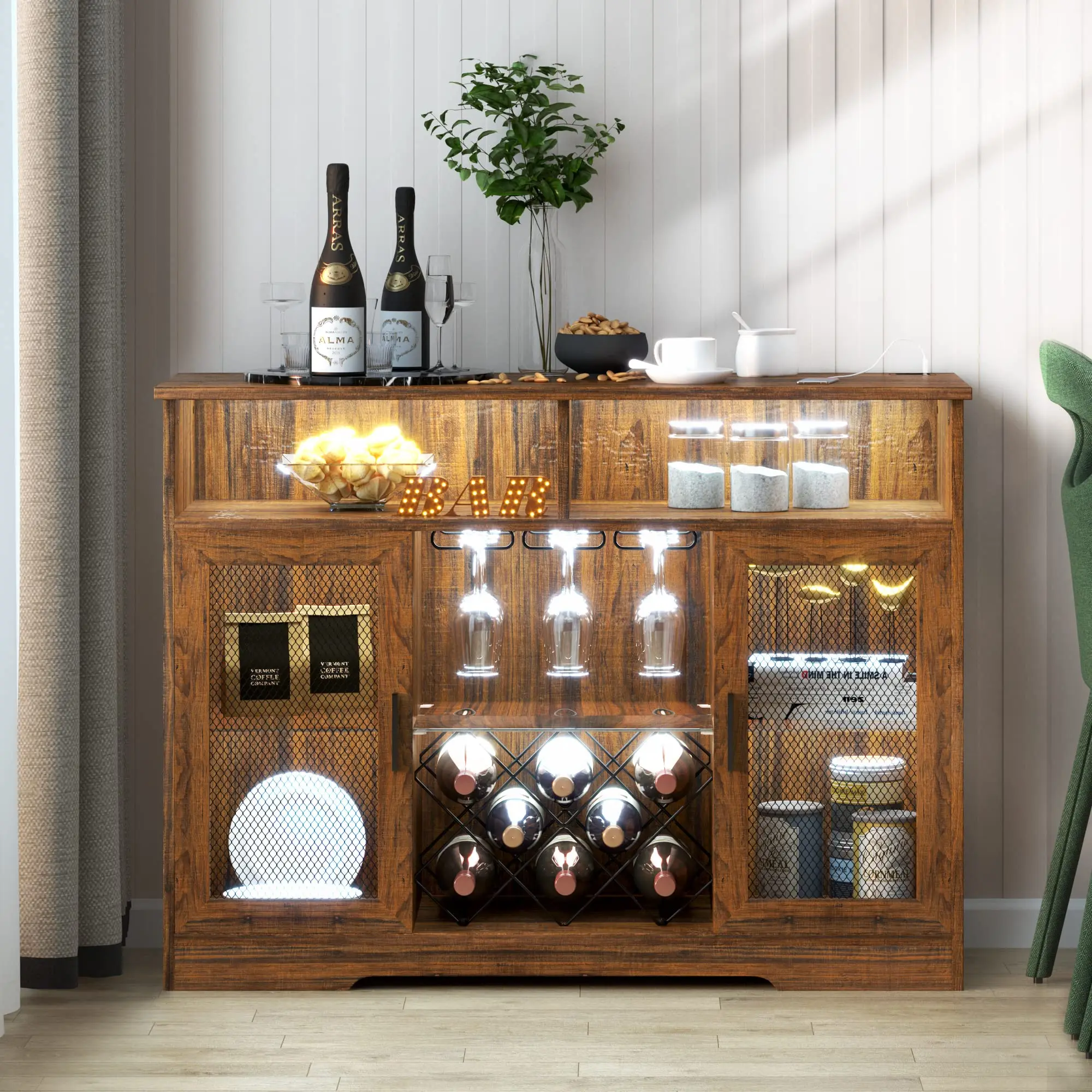 et Cabinet with Storage Kitchen Storage Cabinet Coffee Liquor Wine Bar Table Multipurpose Side Console Table