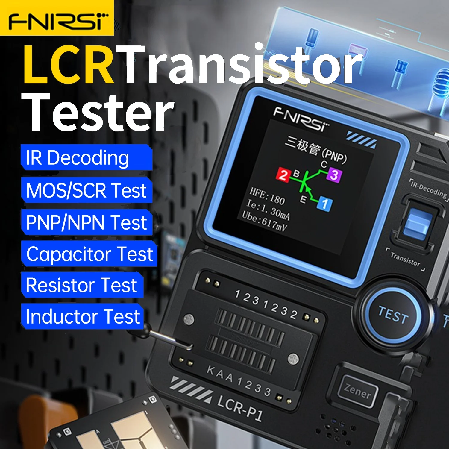 FNIRSI LCR-P1 Transistor Diodes Triodes Capacitor Tester Automatic MOSFETs ESR NPN PNP SMD Capacitance Resistance IR LCR Meter 2