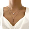 Collier Double couche étoile lune pour femmes, couleur argent, breloque délicate en Zircon, chaîne ras du cou en acier inoxydable, bijoux, nouvelle mode