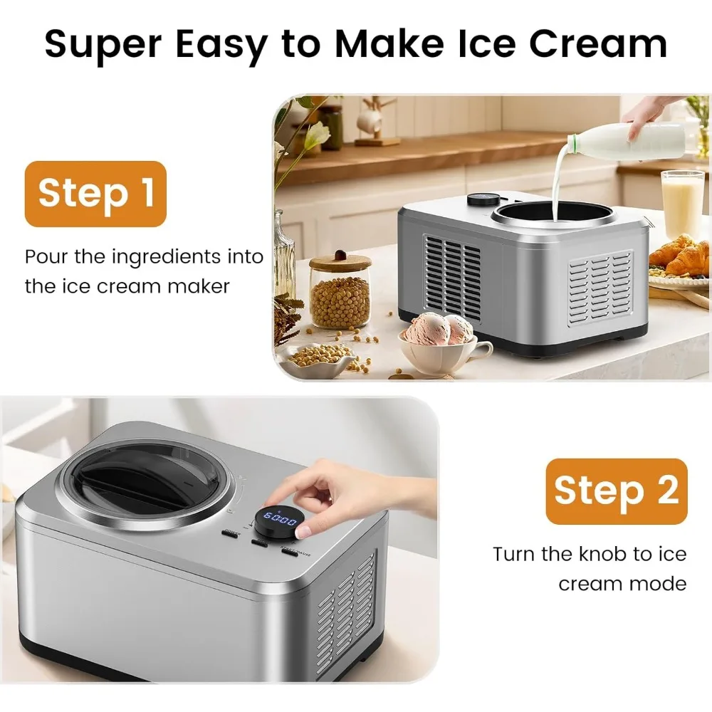 1.6 Quart Ice Cream Maker Machine with Built-in Compressor, Fully Automatic and No Pre-freezing, Frozen Yogurt, Keep-cooling 4