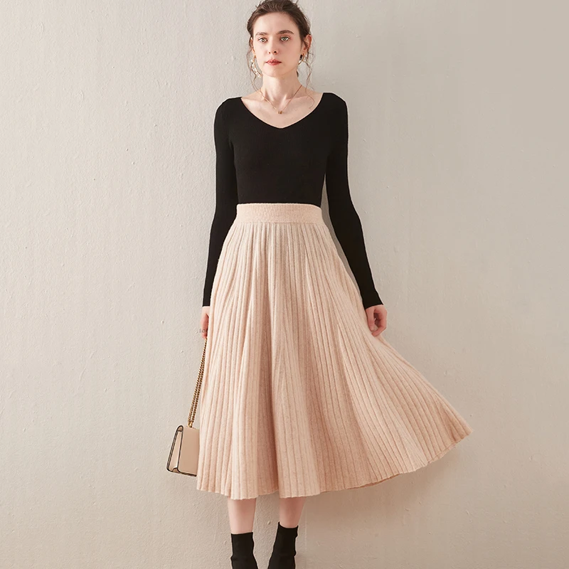 Women's High Waist Pleated Skirt, Korean Elegant College Style, Thick  A-line Skirts, Umbrella Skirt for Ladies, Autumn and Winte
