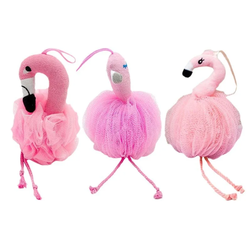 Flamingo Kids Bath Ball Pink Cute Bath Brushes Girls Rubbing Bathing Bubble Adult Children Flower Ball
