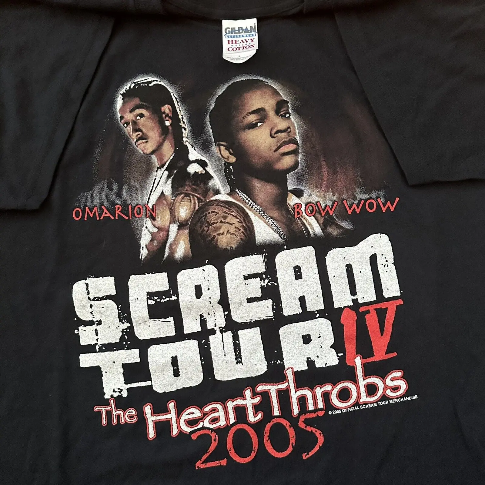 Vintage 2005 Bow Wow Omarion The Heart Throbs Scream Rap Tour T Shirt Large Maniche Lunghe O Corte