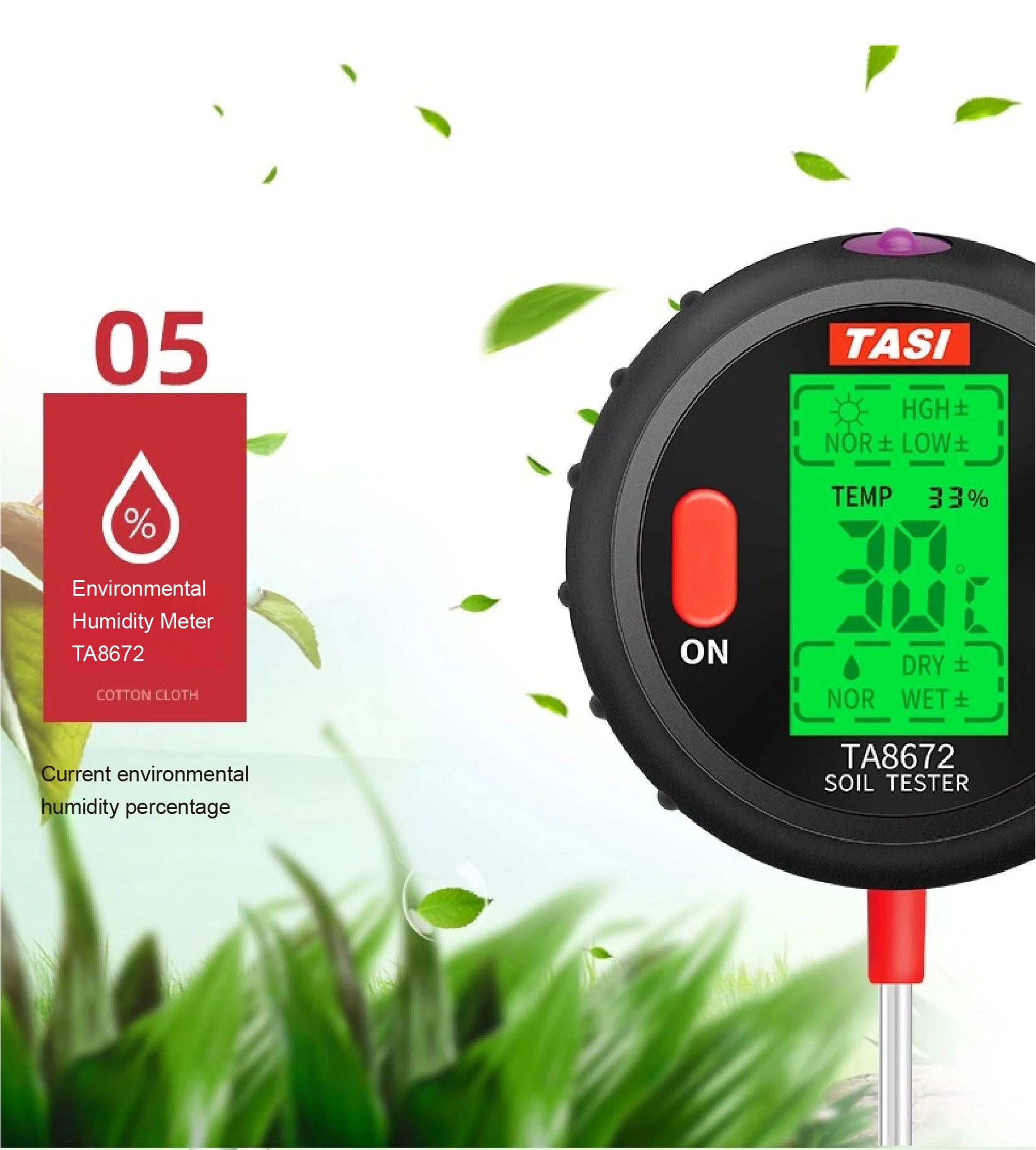 TA8671/TA8672 5-in-1 Soil tester moisture meter pH tester temperature light mete