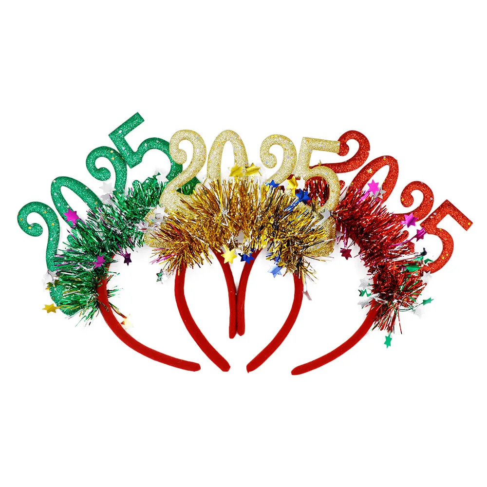 2pcs Christmas and New Year Headband Bar Party Carnival Glitter Colored Headpiece Numbers Christmas Hair Accessories