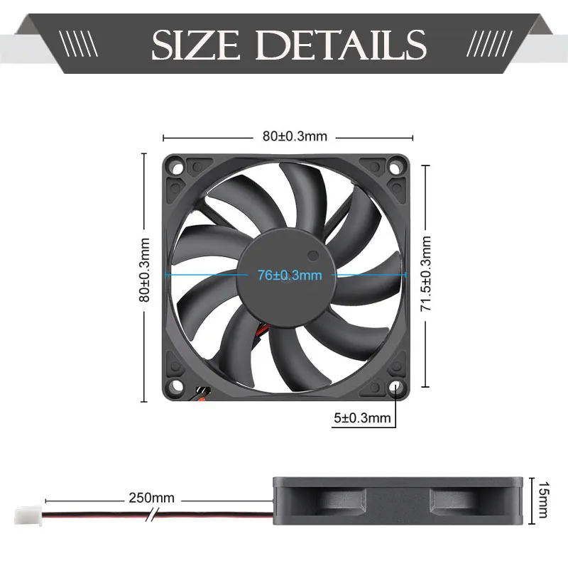 Gdstime-ventilador Axial Pinos 8cm dc 12v 24v 80x15 mm Rolamento de Esferas Duplo Caixa de pc 80x80x15 mm 8015 Pino 2 - Imagem 6