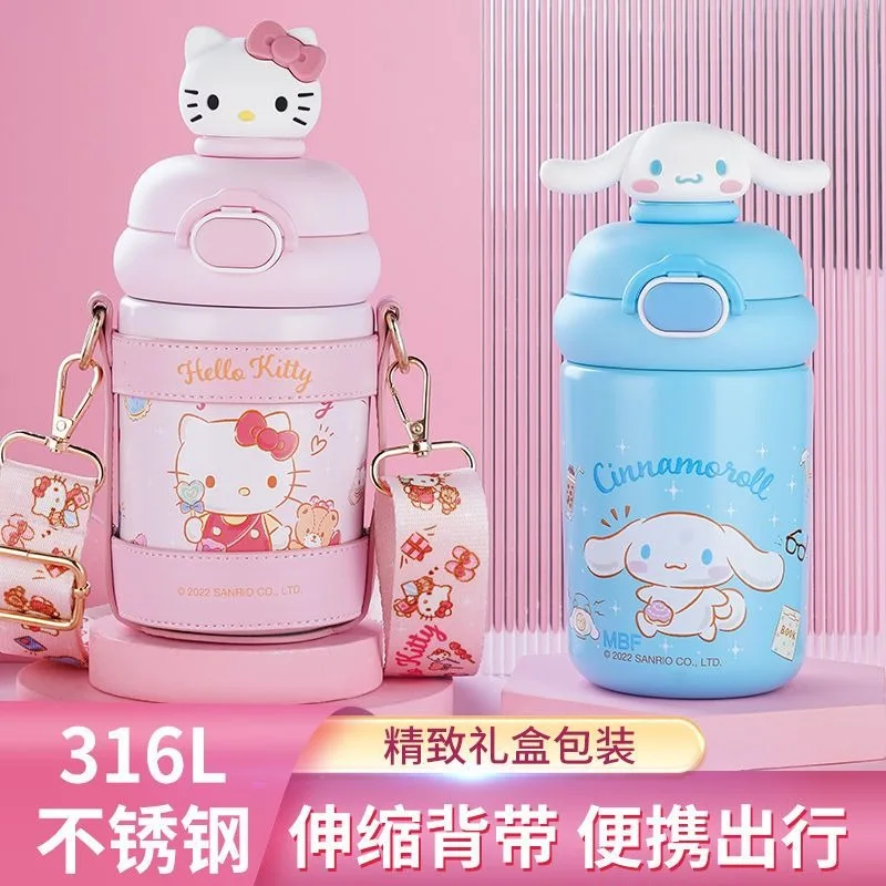 

Cinnamoroll Hello Kitty Kuromi Kawaii Children's Thermos Cup Student 316 Food Grade Stainless Steel Portable Anti-fall Straw Cup