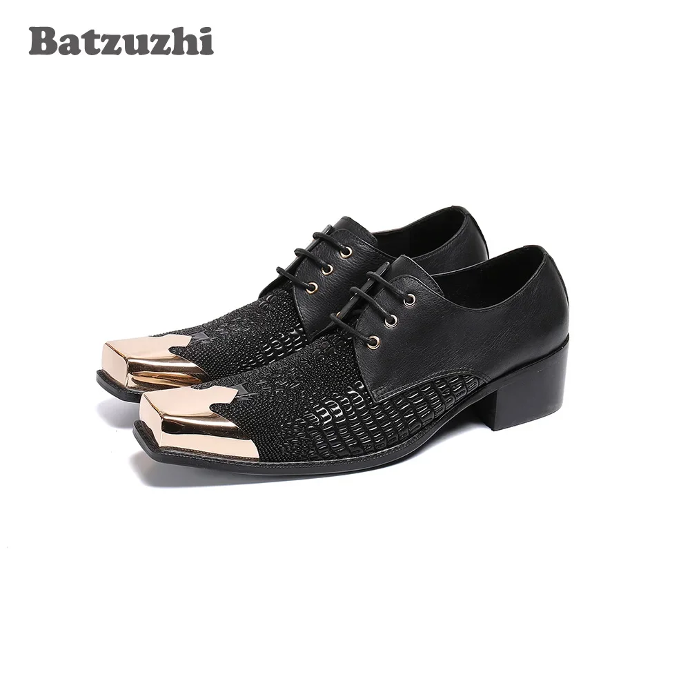 

H0T Black Genuine Leather Shoes Fashion Square Toe Men Dress Shoes Men Business Shoes zapatos hombre, Big Sizes US5-US12