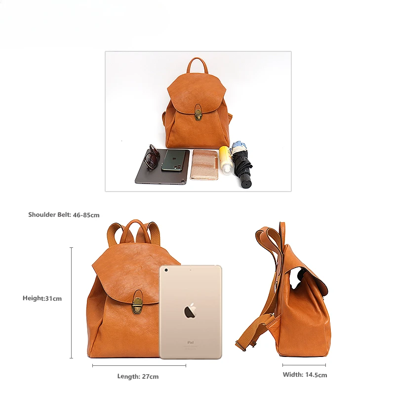 Large travel laptop bag student leisure backpack retro flip backpack women's leather shoulder bag
