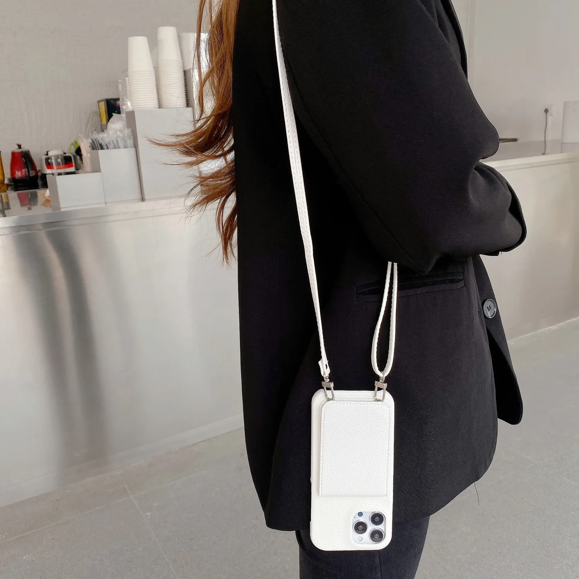Elegant Leather Crossbody Wallet Phone Case with Card Slot and Lanyard