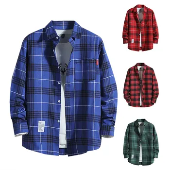 Plaid Shirts Men'S Casual Checked Shirt Autumn Long Sleeved Single Holiday Print Camisa Social Dress Shirt Camisas Asian size 1