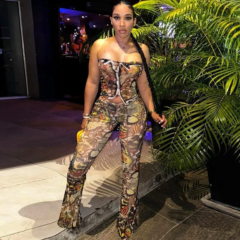 

Beach Dress And Tunics Suit Coverup Cover Up For Women 2024 Summer New Street Photo Sexy Print High Waist Slim Pants Animal