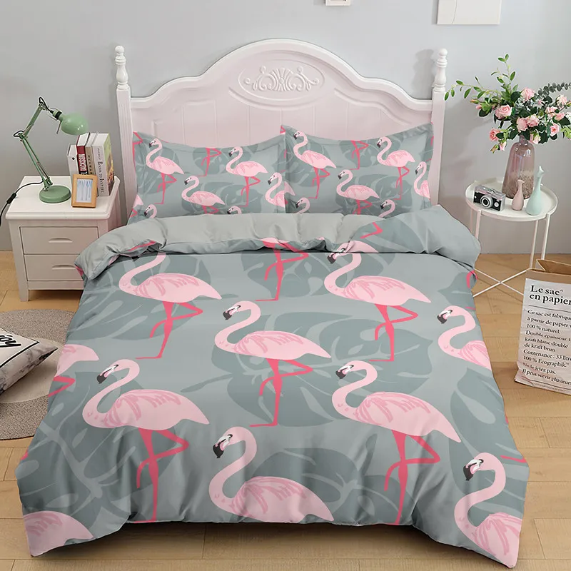 Flamingo Duvet Cover Tropical Leaves Twin Bedding Set Luxury Quilt Cover  With Zipper Closure 2/3pcs Queen Size Comforter Cover - AliExpress