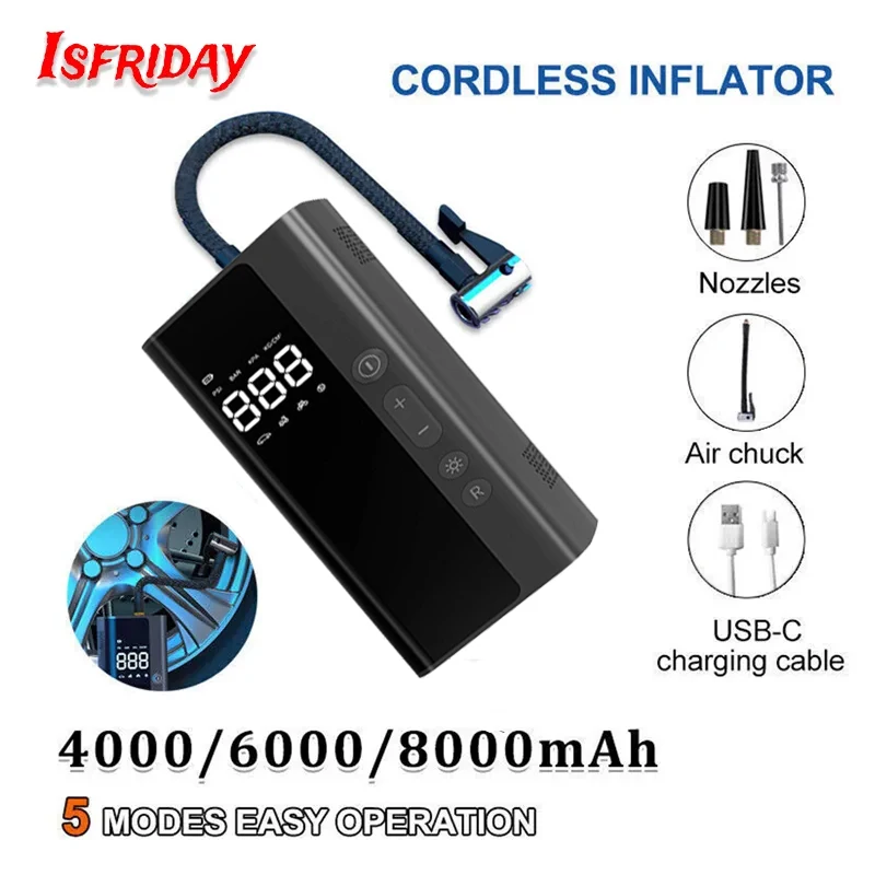 

12V Portable 8000mAh Car Air Compressor Wireless for Motorcycles Bicycle Tyre Inflator Digital Mini Auto Inflatable Air Pump