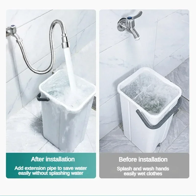 16-60cm Universal Faucet Extender Stainless Steel 360° Rotation Kitchen Sink Anti-Splash Nozzle Aerator Extension Hose 6