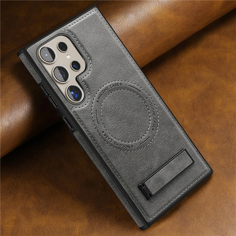 Luxury Leather Magnetic Fold Stand Holder with Wireless Charging and Shockproof Soft Cover