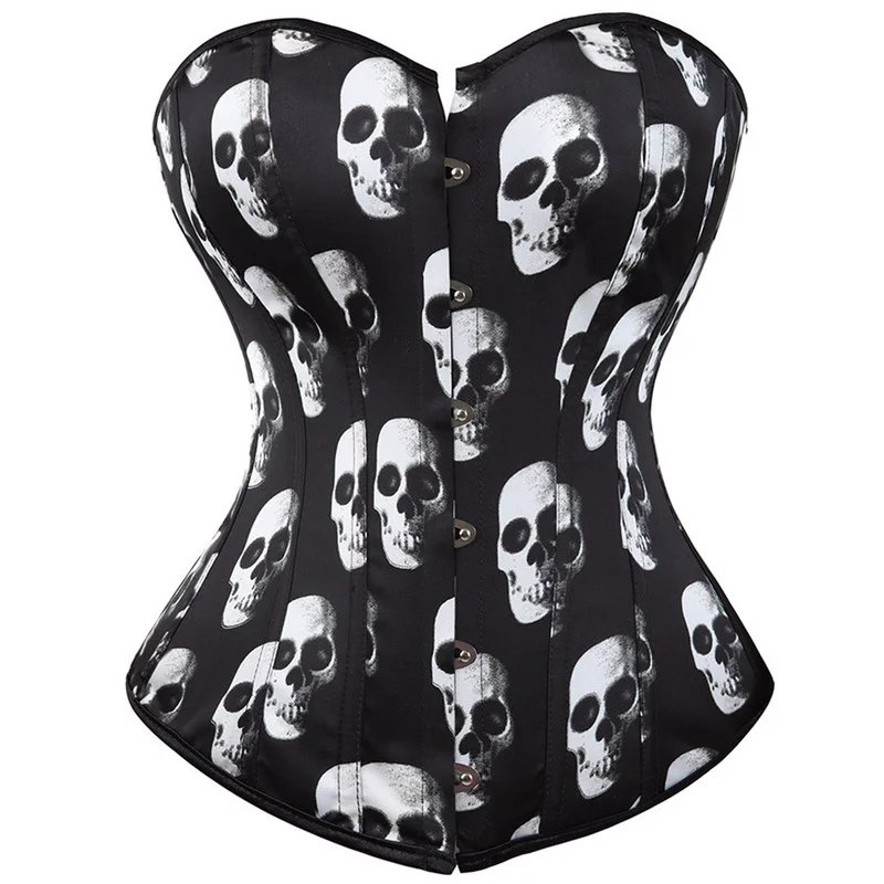 Womens Gothic Corset Bustier Satin Sexy Plus Size Gothic Lace Up Boned Gorset Top Shapewear Clubwear Party Club Night Corselet