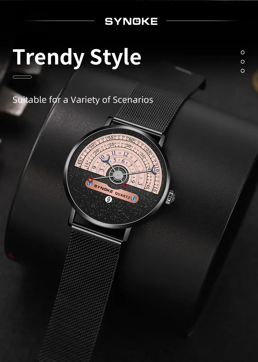 Sea6b0e413988413d83544eb171370d52h Fashion Men Quartz Wristwatch Business New Star Moon Concept Black and White Watch Calendar Half Wheel Time Display Creative Mallzona