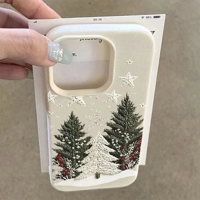 Festive Christmas Tree Lychee Texture Soft Phone Case Cover