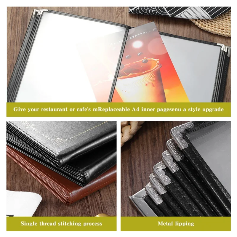 맞춤형 제품, A4 Porte Menus De Restaurantes 메뉴 보드 커버 디자인, 레스토랑 Cuir 가죽 폴드